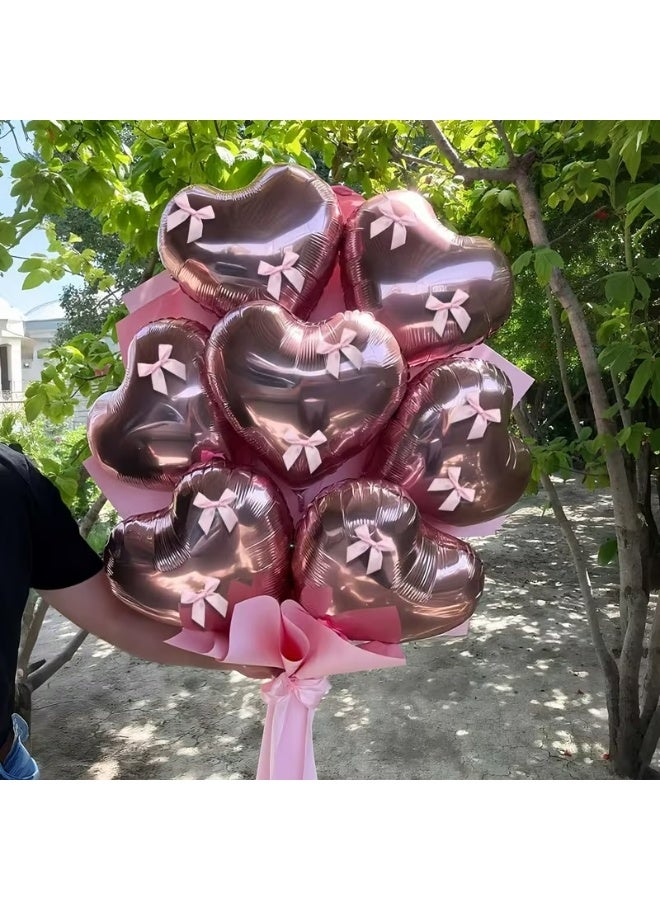 Kandid 20pcs Heart-Shaped Foil Balloons with Pink Ribbon Bows (Pink Heart) - Image 5